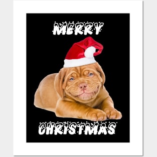 MERRY CHRISTMAS DOG WITH CHRISTMAS HAT T-Shirt Posters and Art